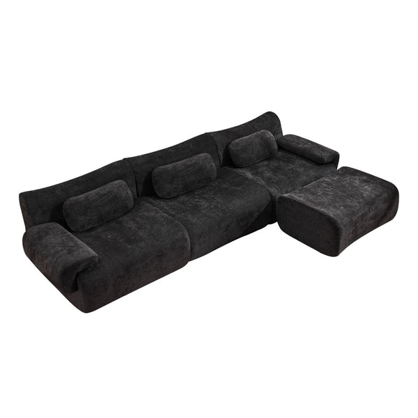 English Elm Modular Chenille Deep Seat Sectional Sofa with Bamboo Frame for Living Room Lounge Black W1829S00071