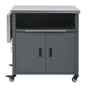 English Elm Outdoor Bbq Prep Cart Rolling Stainless Steel Grill Station with Foldable Work Surface Gray N719P407404E