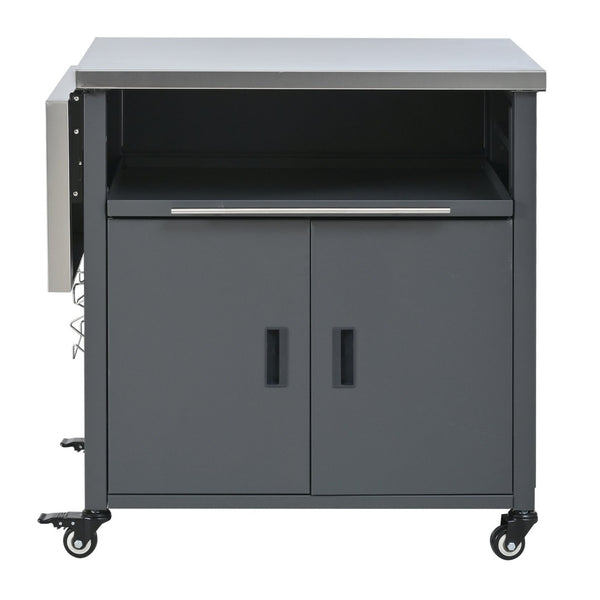 English Elm Outdoor Bbq Prep Cart Rolling Stainless Steel Grill Station with Foldable Work Surface Gray N719P407404E