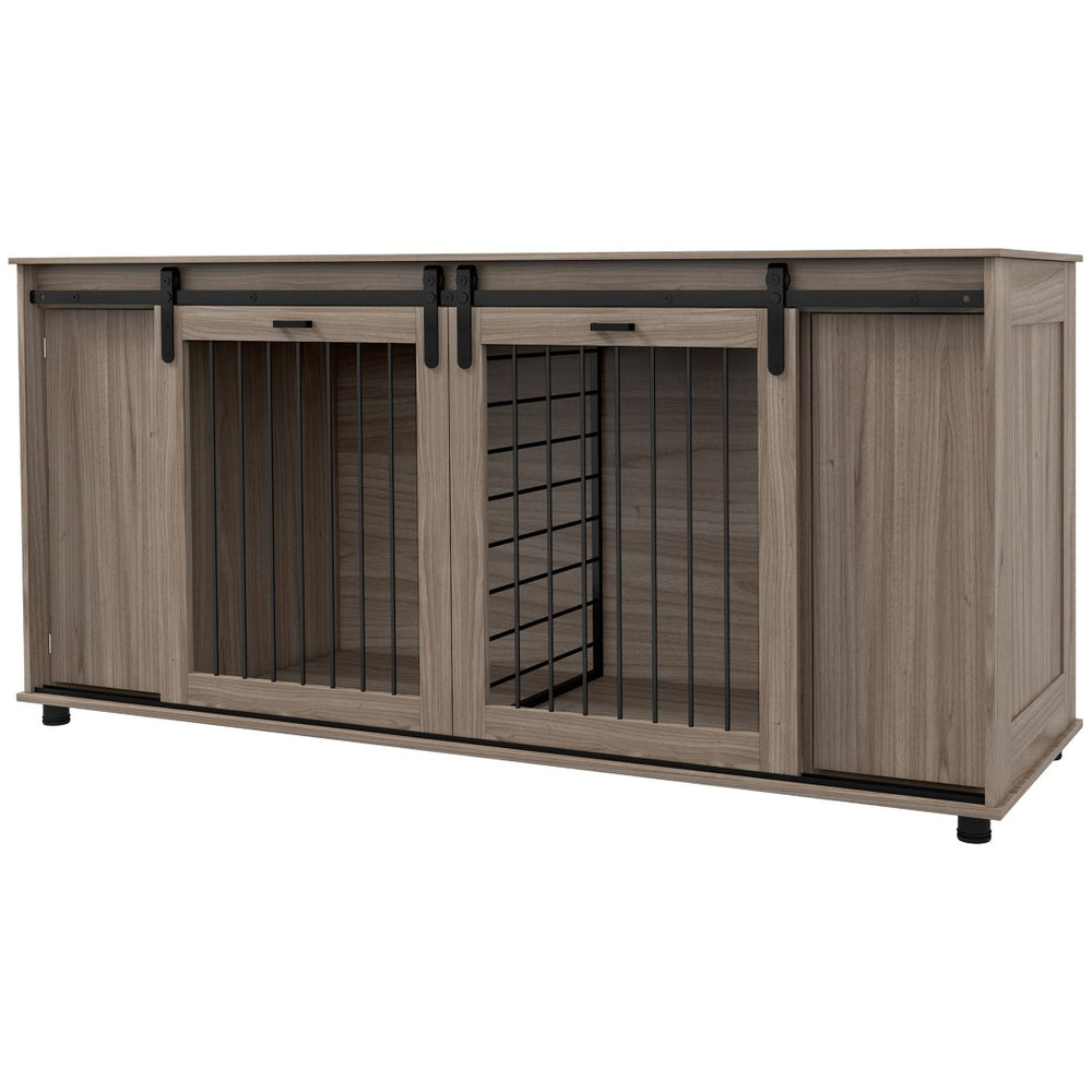 English Elm Pawhut Modern Dog Crate Furniture With Storage & Divider For Small Or Large Dogs, 71" Walnut Design W2225P217159-GIGA
