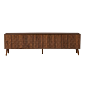 English Elm 70 Inch Fluted Entertainment Center Walnut Finish Solid Wood Legs Soft Close Storage N710P372582P