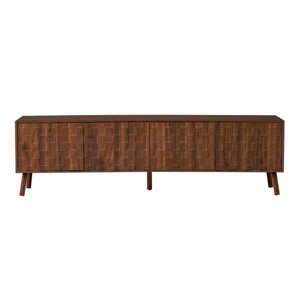 English Elm 70 Inch Fluted Entertainment Center Walnut Finish Solid Wood Legs Soft Close Storage N710P372582P