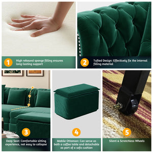 English Elm Chesterfield Tufted Velvet Sleeper Sofa King Convertible with Movable Ottoman 3 Seat W1885S00444