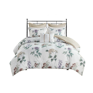 English Elm 7 Piece Seersucker Comforter Set With Throw Blanket In Taupe & Blush - Cozy Cottage Chic Style B035P266669