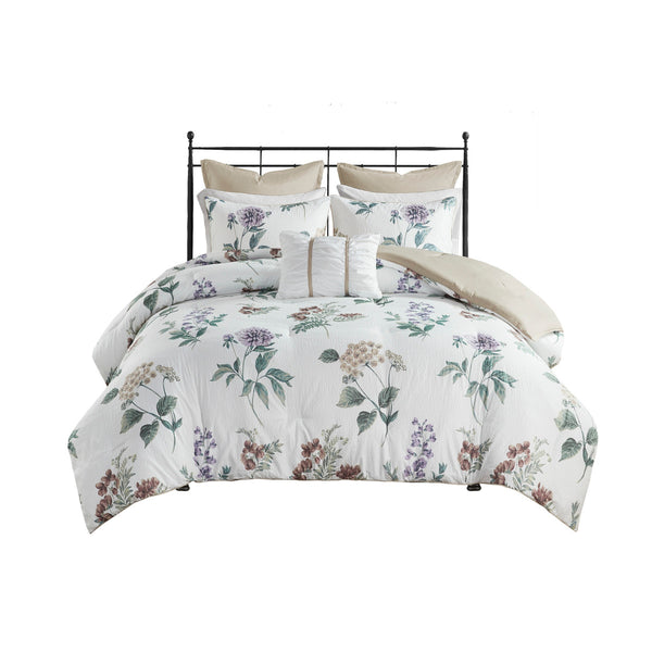English Elm 7 Piece Seersucker Comforter Set With Throw Blanket In Taupe & Blush - Cozy Cottage Chic Style B035P266669