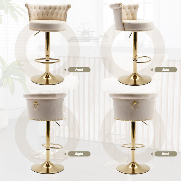 English Elm UNITED Velvet 360° Rotating Bar Chair with Diamond Stitching, Gold Frame, Plush Foam Seat, Adjustable Height Beige W1568P361715