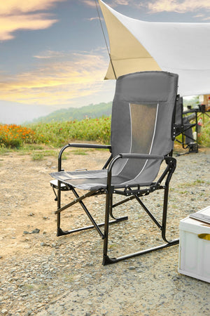 English Elm Camping Director Chair with Side Table, Cup Holder & Mesh Back, Heavy-Duty Folding Seat for Outdoor Events Gray W640P224440