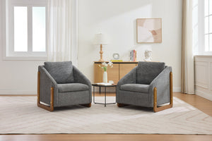 English Elm 057- Chenille Fabric Modern Armchair with Wooden Frame and Gold Trim, Ergonomic Cushioned Accent Seat for Living Room Bedroom (Gray) W527P239828