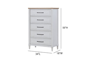 English Elm Small Teen Dresser with Cement & Sand Finish — Solid Wood Seven-Drawer Storage, Mindi Veneer Elegance White 37.25 L x 21.5 W x 49 H B2699P386488