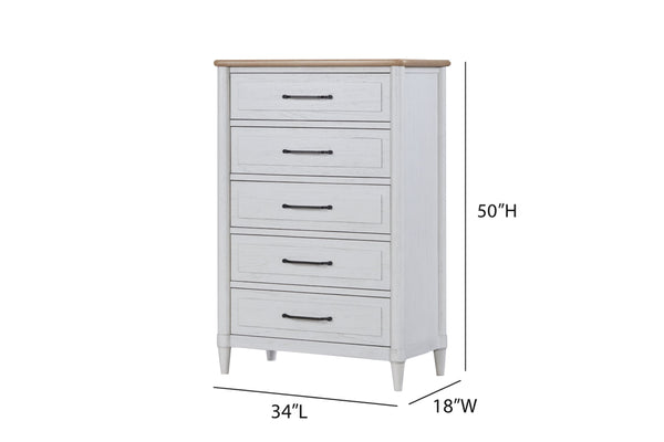 English Elm Small Teen Dresser with Cement & Sand Finish — Solid Wood Seven-Drawer Storage, Mindi Veneer Elegance White 37.25 L x 21.5 W x 49 H B2699P386488