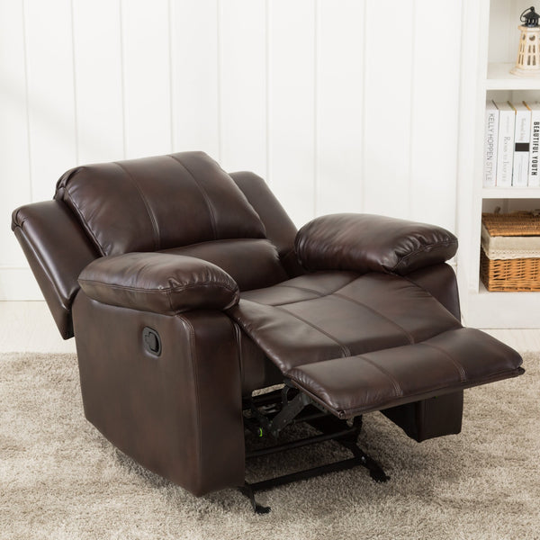 English Elm Charlotte Burnished Brown Leather Gel Glider Recliner - Stylish Comfort With Durable Design & Easy Recline B050P322572