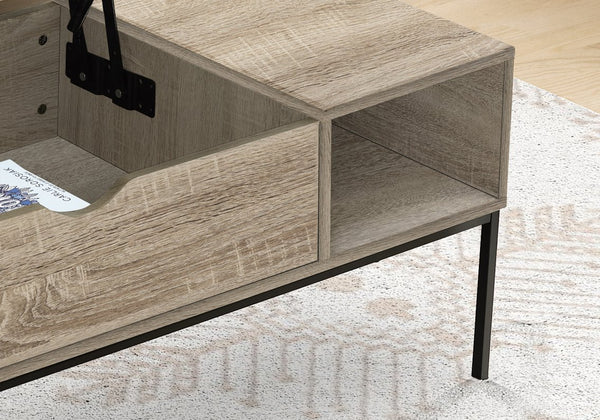 English Elm Coffee Coffee Table with Lift-Top and Hidden Storage, 42" Rectangular Wood-Look Surface & Metal Base Modern Appeal taupe 45 L x 24 W x 5 H B2710P219441