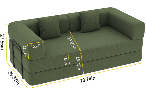 English Elm Convertible Floor Sofa Sleeper with Corduroy Upholstery Foam Cushioned Studio Lounge Green W1960P402914