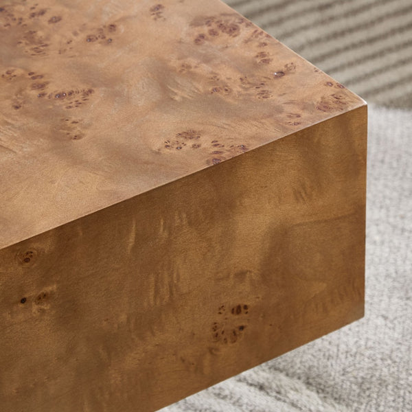 English Elm 43.31 Inch Burl Veneer Rectangular Coffee Table Mid-century Pedestal Base Living Room Walnut W2582P431212