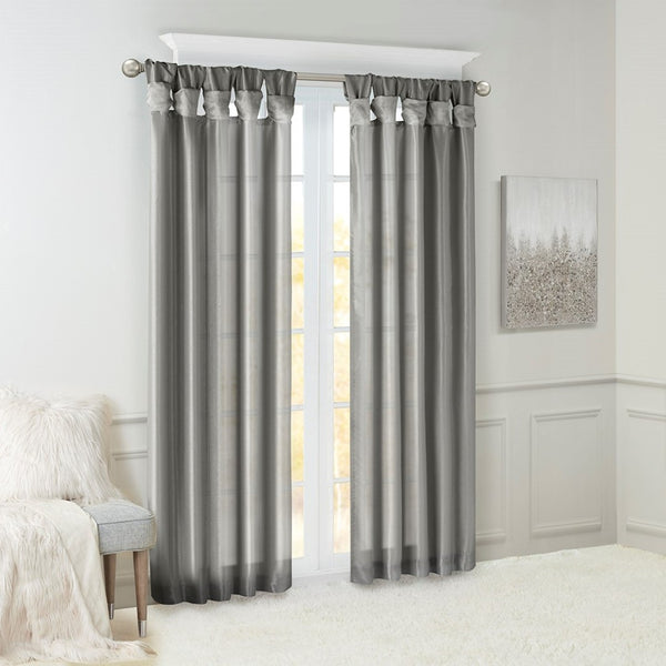 English Elm Twist Tab Lined Window Curtain Panel In Charcoal - Elegant Faux Silk, Easy Install, 50X95" B03598231-GIGA