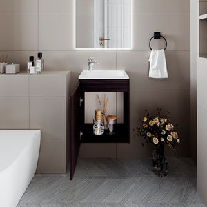 English Elm FM Modern Floating Bathroom Vanity with Integrated Sink and Soft-Close Door for Sleek Storage Wenge 24.4 L x 20.5 W x 11 H B128P293878