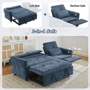 English Elm 2-in-1 Sofa Pull-Out Sleeper with Reversible Recliner, USB Ports, Tufted Curved Arms, 82" Comfort Blue N719S002010C