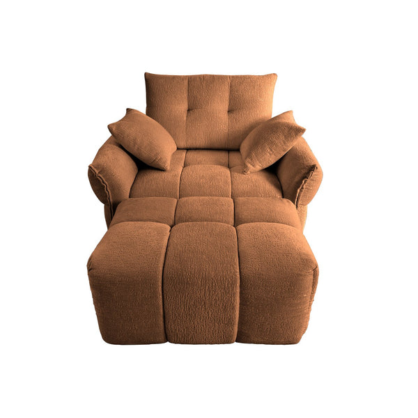 English Elm Ergonomic Chenille Single Seater Sofa with Ottoman, High-Resilience Cushions, Modern Lounge Chair for Living Room and Office Comfortably Stylish Burnt Orange W714S01168