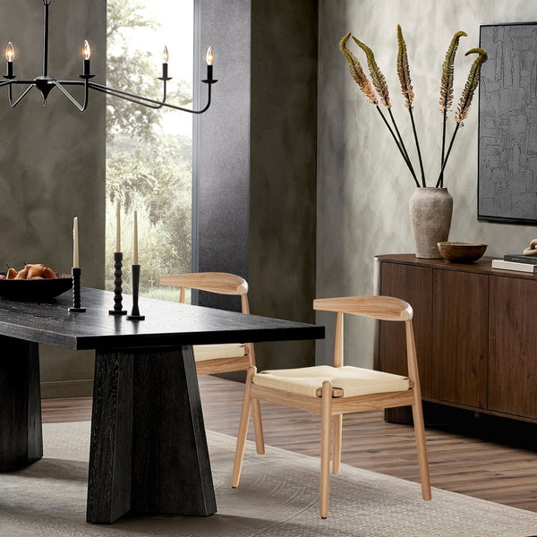 English Elm Weave Dining Chairs Set Of 2 - Stylish Mid-Century Modern Oak Frame & Handwoven Seat For Any Room T3623P371952-GIGA