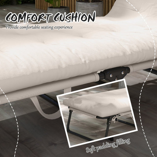 English Elm Outsunny Reclining Outdoor Chaise Lounge with Mesh Base Tufted Cushion and Side Pocket Beige W2225P174369