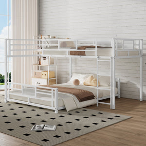 English Elm L-shaped Metal Twin over Full Bunk Bed with Durable Steel Frame, Space-Saving Design and Kid-Friendly Safety Features White N709P196510K