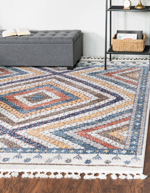 Unique Loom Aramis Rio Machine Made Tribal Rug Blue, Light Blue/Ivory/Light Brown/Terracotta 7' 10" x 7' 10"