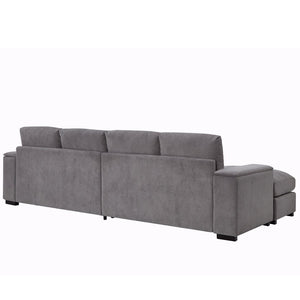 English Elm 122"l Corduroy Sectional with Dual Ottomans Modular U-shape Sofa for Modern Living Gray W1669S00044