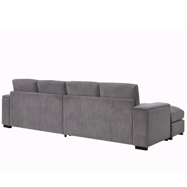 English Elm 122"l Corduroy Sectional with Dual Ottomans Modular U-shape Sofa for Modern Living Gray W1669S00044