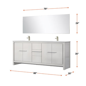 English Elm White Double Bath Vanity With Quartz Top, Brushed Nickel Faucet, 70-Inch Mirror - Stylish & Durable B2731S01774-GIGA