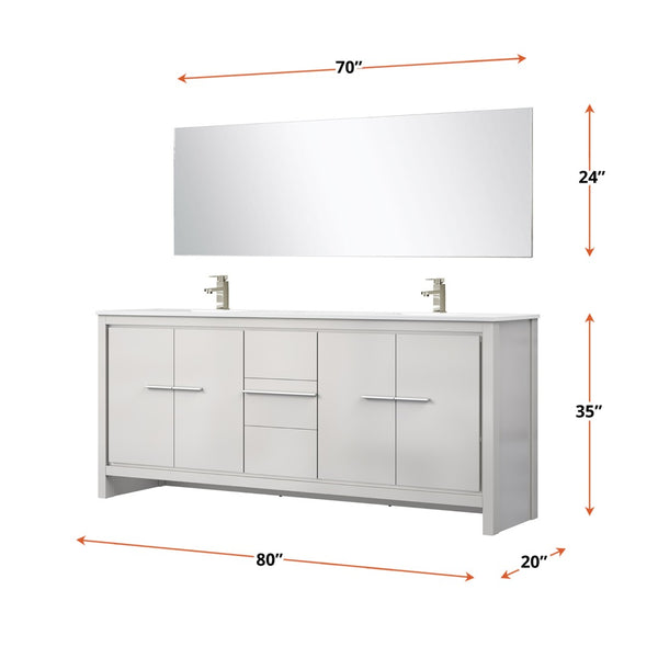 English Elm White Double Bath Vanity With Quartz Top, Brushed Nickel Faucet, 70-Inch Mirror - Stylish & Durable B2731S01774-GIGA