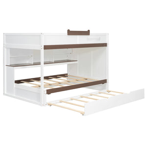 English Elm House-shaped Pine Bunk Bed with Built-in Slide Storage Staircase Twin Over Full Kids Frame White N820S00067K