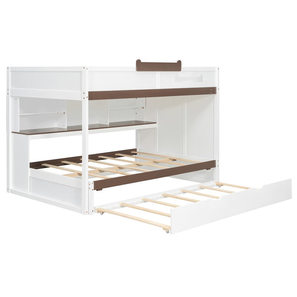 English Elm House-shaped Pine Bunk Bed with Built-in Slide Storage Staircase Twin Over Full Kids Frame White N820S00067K