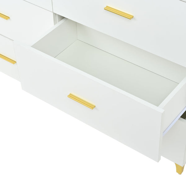 English Elm Six Drawer Elegant White Locker With Gold Accents And Triangular Legs For Modern Stylish Storage W3871P368993-GIGA