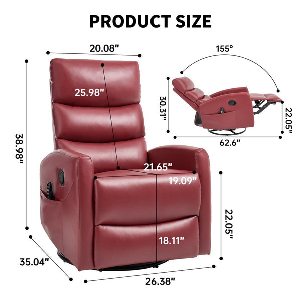English Elm Heat Massage Rocker Swivel Recliner with Lumbar Relief and Tufted Fabric Lounge Chair W3224P321932