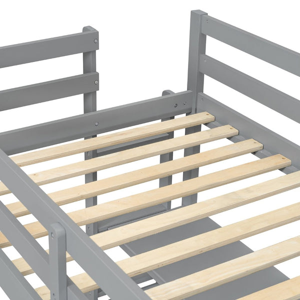 English Elm Twin Loft Bed with Built-in Desk Shelving and Dry-erase Board for Kids Rooms Gray LT100320AAE
