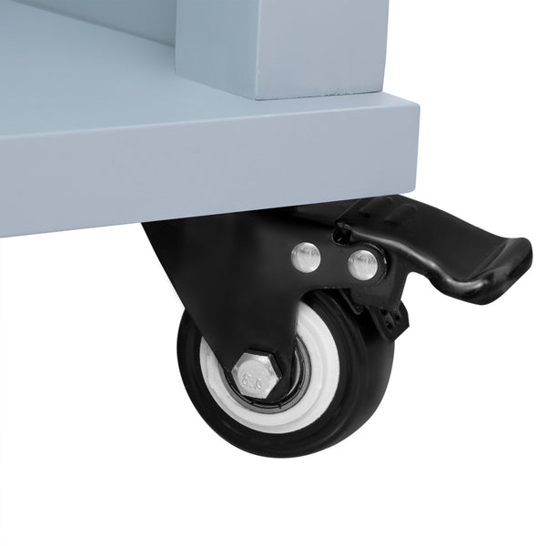 English Elm K&K 47 Inch Kitchen Island with Extendable Dining Table, Rolling Storage Cabinet, Built-In Power Grey+Blue N707P215327G