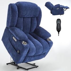 English Elm Up to 350 Lb Chenille Power Lift Recliner with Massage Heat and Charging Ports W1803S00070