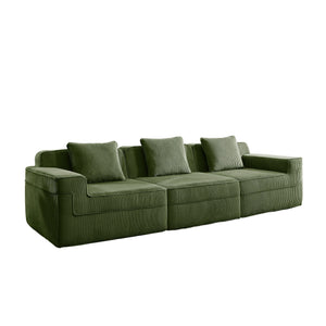 English Elm Modular 3-Seat Boneless Sofa - Luxurious Cloud Sectional Couch In Soft Green Corduroy Fabric W3041S00331