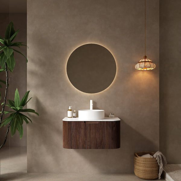 English Elm Dina 30" Floating Bathroom Vanity With Elegant White Sink, Dark Walnut Storage & Soft-Close Drawer W2615S00085
