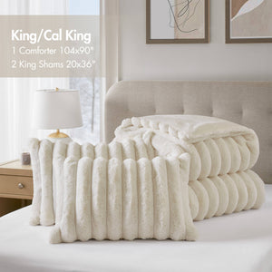 English Elm 3-Piece King Ultrasoft Faux Fur Comforter Set - Luxurious Velvet Reverse, Ivory & Cozy Design B035P408270