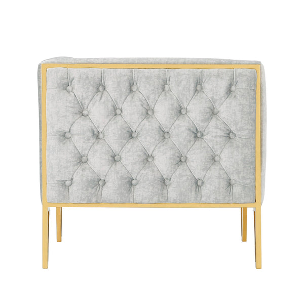 English Elm Vector Velvet Lounge Chair Gray — Luxurious Tufted Velvet, Polished Brass Stainless Frame, 300lb Capacity B365P398027