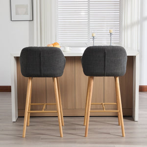 English Elm Modern Linen Upholstered Barstools with Oak Legs Armrests and Footrest for Kitchen Islands Black W395P396317