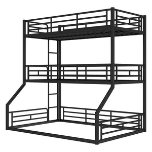 English Elm Twin Triple Metal Bunk Bed Matte Powder Coated Frame with Full Safety Guardrails Black W1580S00584