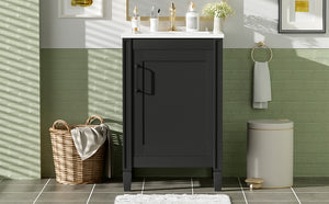 English Elm 20" Black Bathroom Vanity with Ceramic Sink, Soft-Close Door, U-Shaped Adjustable Shelf & Door Racks N729P299364B