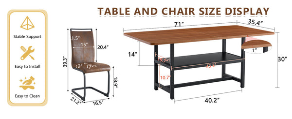 English Elm Table and Chair Set 71 Inch Walnut Grain Dining with 8 Tech Fabric Seats W1151S04283