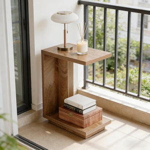 English Elm C-shaped Side Table Slatted Mdf Frame Dark Wood Finish Sofa or Bed Accent T3971P451312