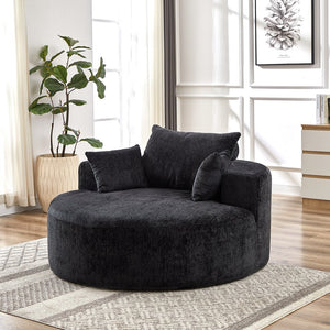 English Elm 55''L Chenille sponge single sofa sleeper chair — no assembly, ultra-soft chenille, plush backrest pillow comfort for living room relaxation Black W834P221028
