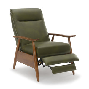 English Elm Sarasota Wood Arm Push Back Recliner with Leather Gel Upholstery, Chestnut Arms & 3-Position Comfort Green B050P281013