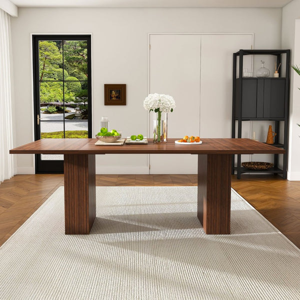 English Elm 78 Inch Rectangular Farmhouse Dining Table Seats 6 with Built-in Storage Base W2700P385518