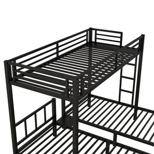 English Elm Twin Metal Triple Bunk Bed For 3, Space-Saving Design With Twin Xl Option, Stylish Black Finish W1580S00070-GIGA